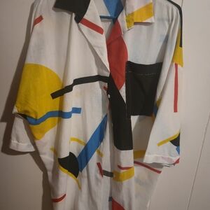 Dotti Abstract Print Oversized Button Up Shirt Size Medium Vintage Dot